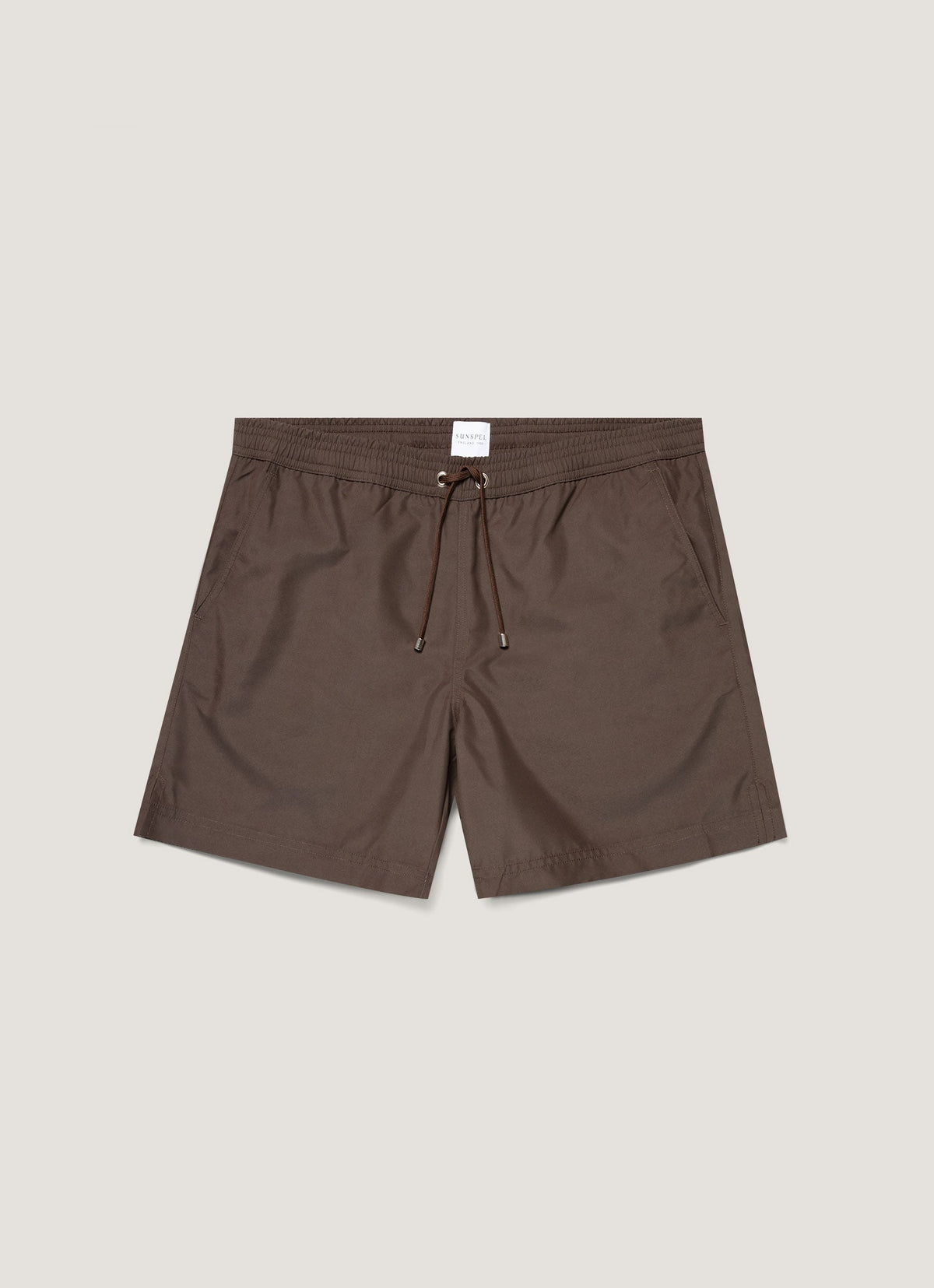 Short de bain mi-long marron foncé avec cordon de serrage, séchage rapide, recyclé