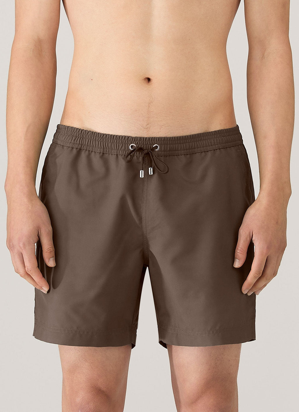 Short de bain mi-long marron foncé avec cordon de serrage, séchage rapide, recyclé
