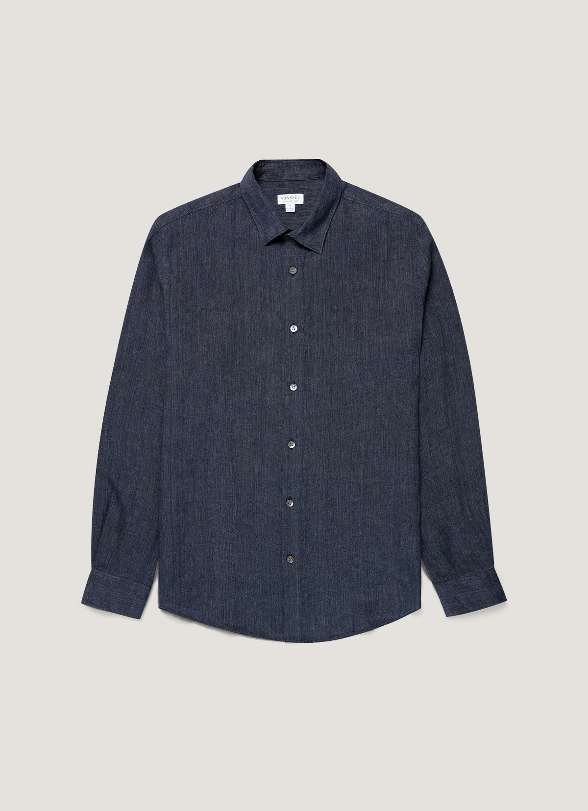 Chemise en lin mélangé bleu marine à manches longues, coupe droite et respirante