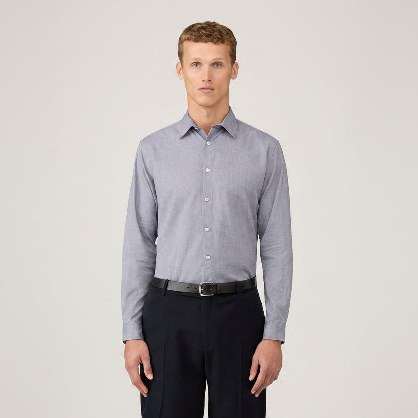 Chemise habillée classique en coton Oxford bleu marine foncé à manches longues et boutonnée