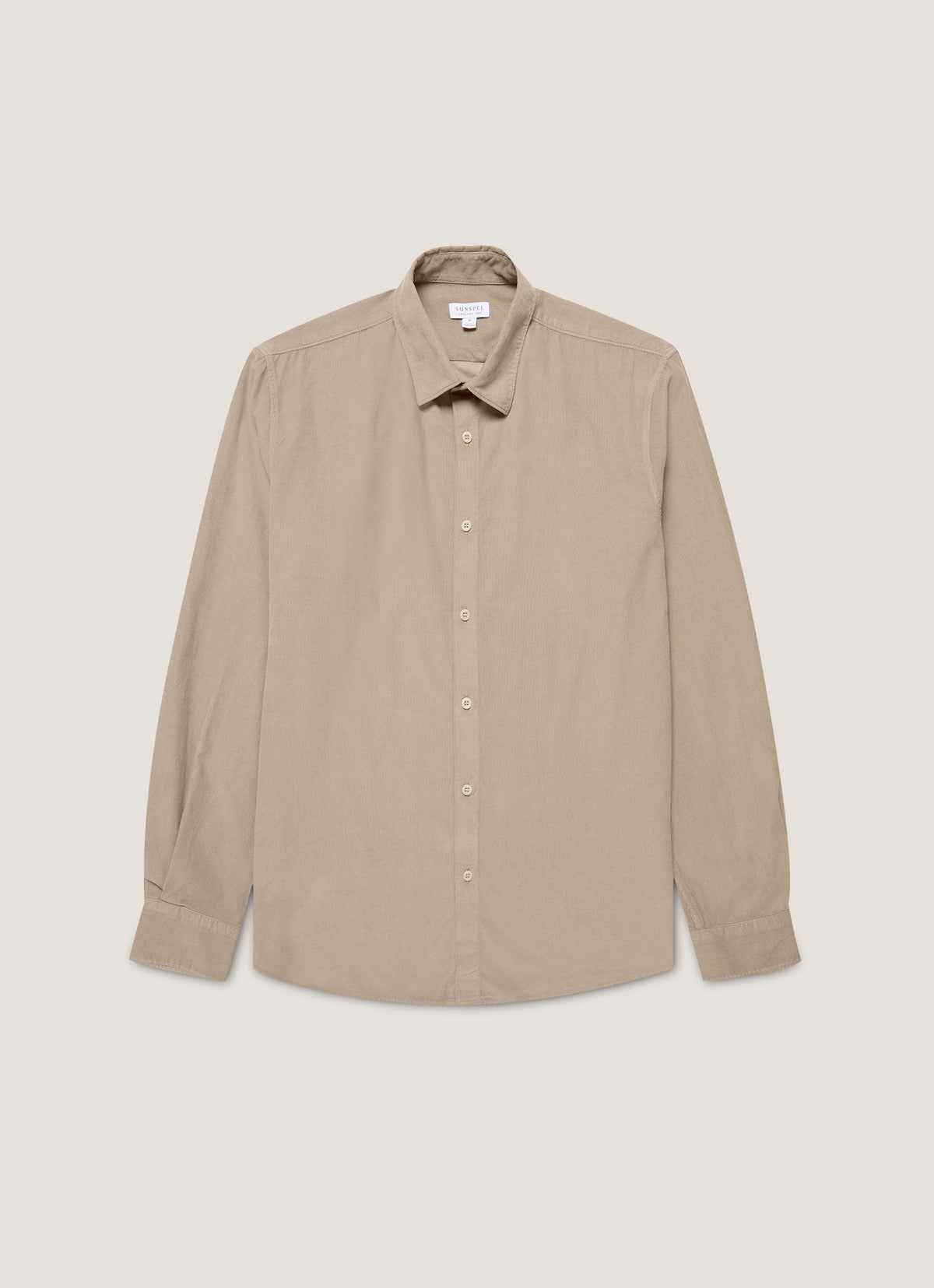 Chemise boutonnée à manches longues en velours côtelé finement strié pour homme, coloris taupe chaud