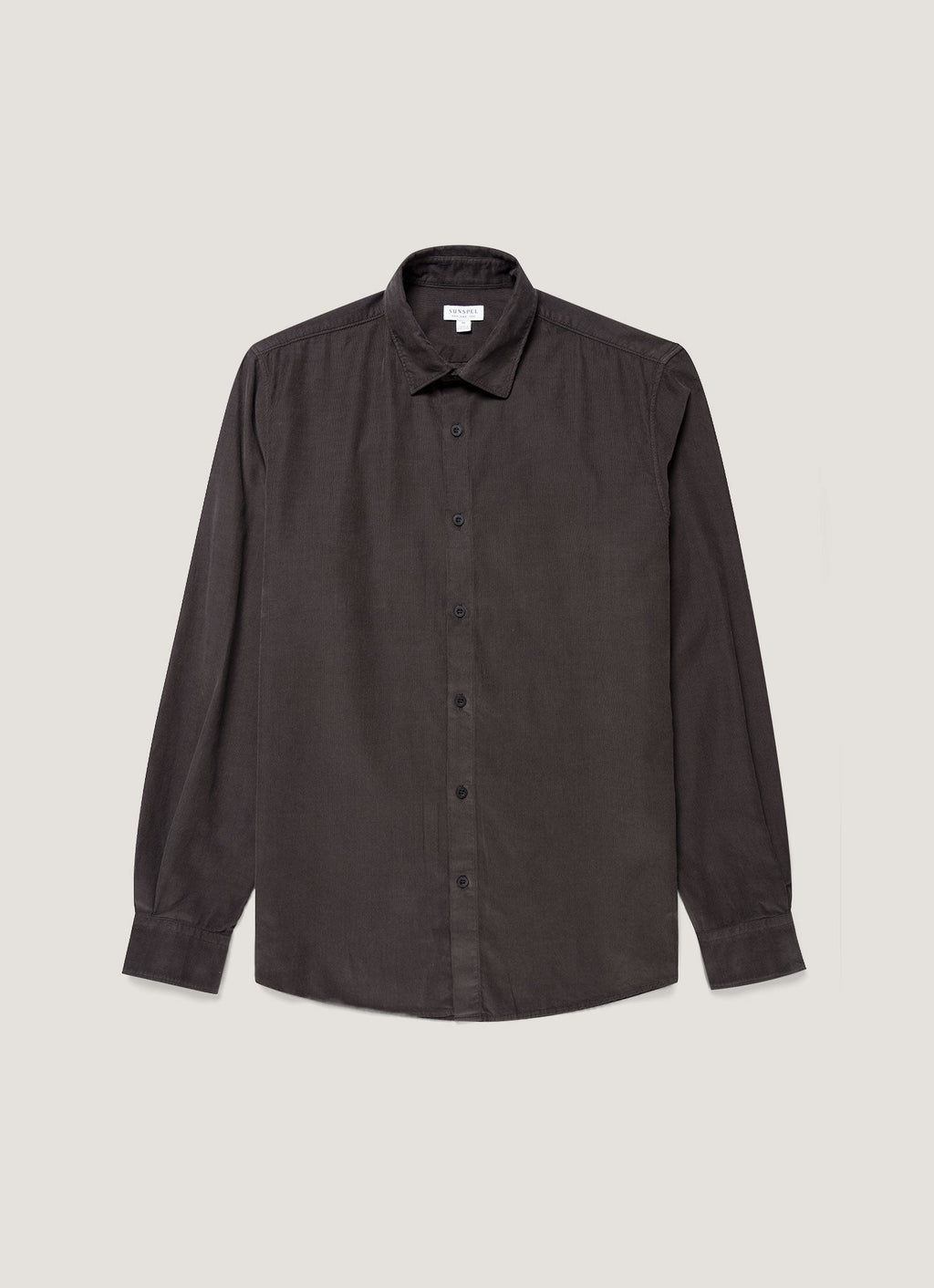 Chemise boutonnée à manches longues en velours côtelé fin anthracite coupe classique