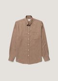 Chemise boutonnée en flanelle de coton brossé marron cèdre à manches longues