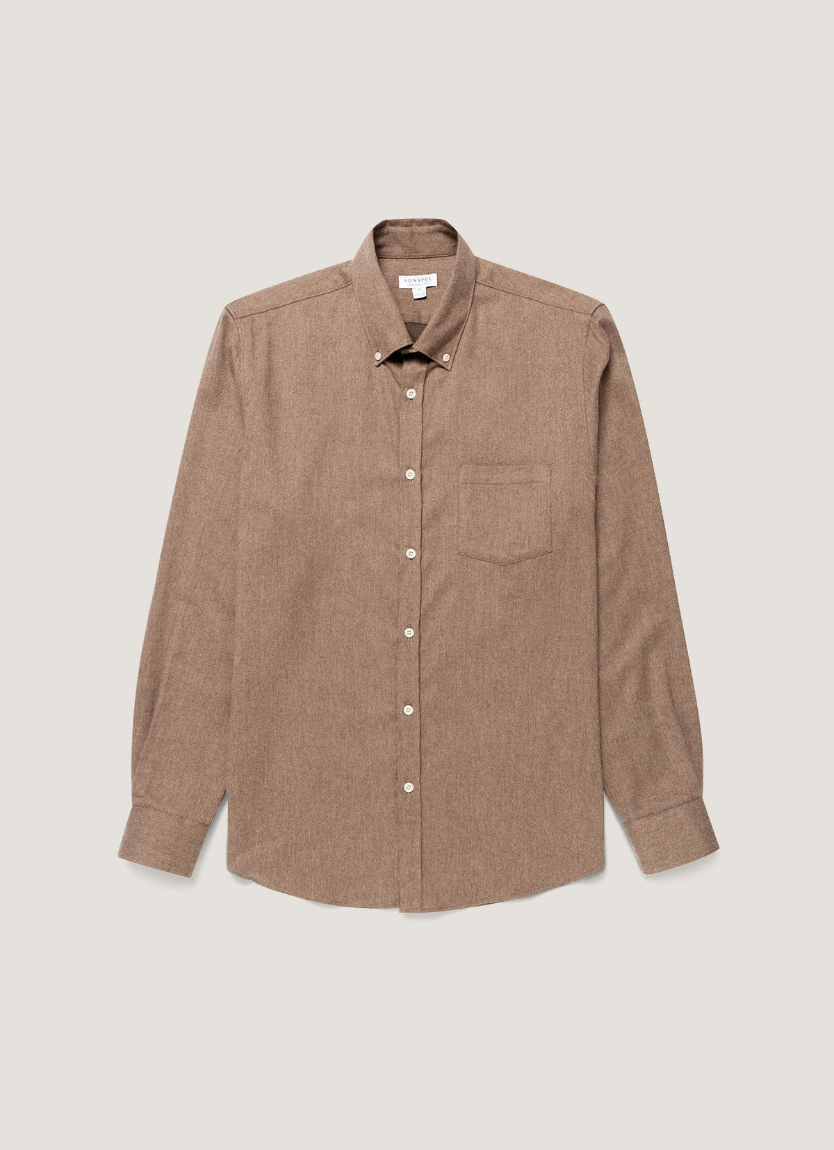 Chemise boutonnée en flanelle de coton brossé marron cèdre à manches longues