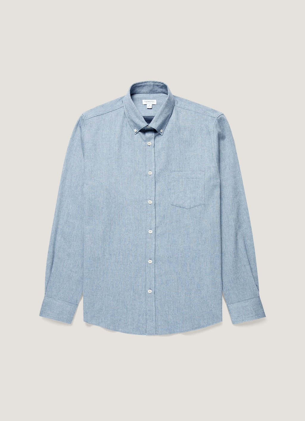 Chemise boutonnée en flanelle de coton brossé mélangé bleu poudré