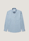 Chemise boutonnée en flanelle de coton brossé mélangé bleu poudré