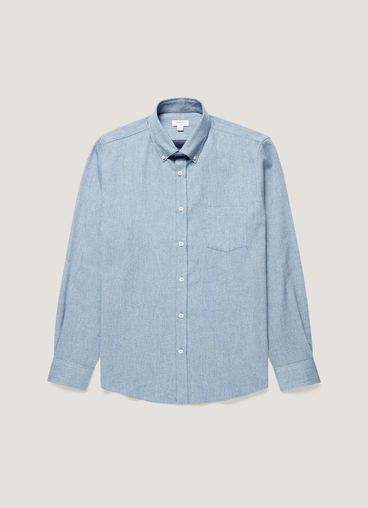 Chemise boutonnée en flanelle de coton brossé mélangé bleu poudré
