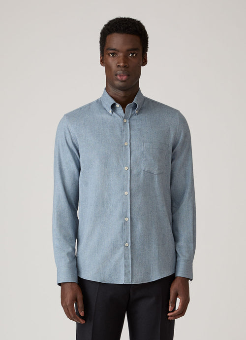 Chemise boutonnée en flanelle de coton brossé mélangé bleu poudré