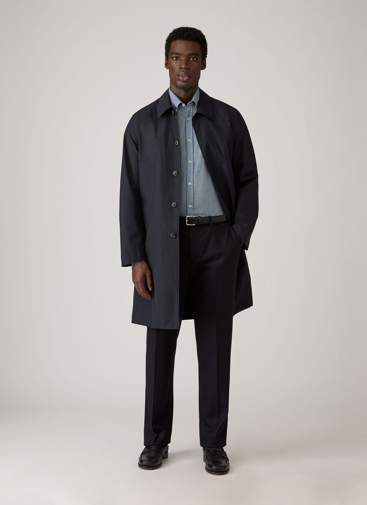 Chemise boutonnée en flanelle de coton brossé mélangé bleu poudré