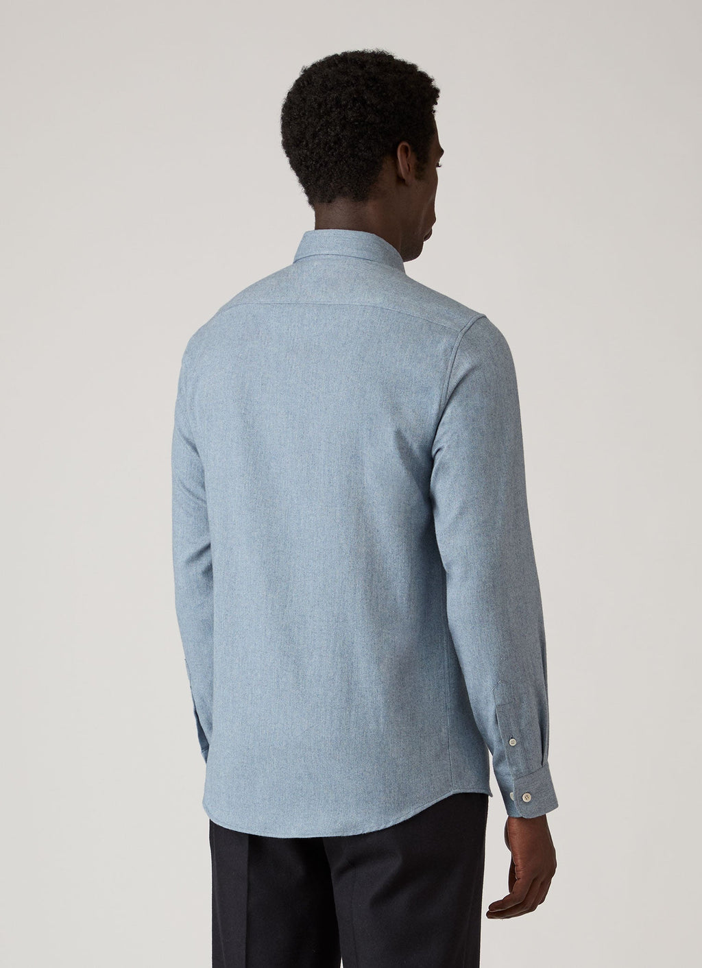 Chemise boutonnée en flanelle de coton brossé mélangé bleu poudré