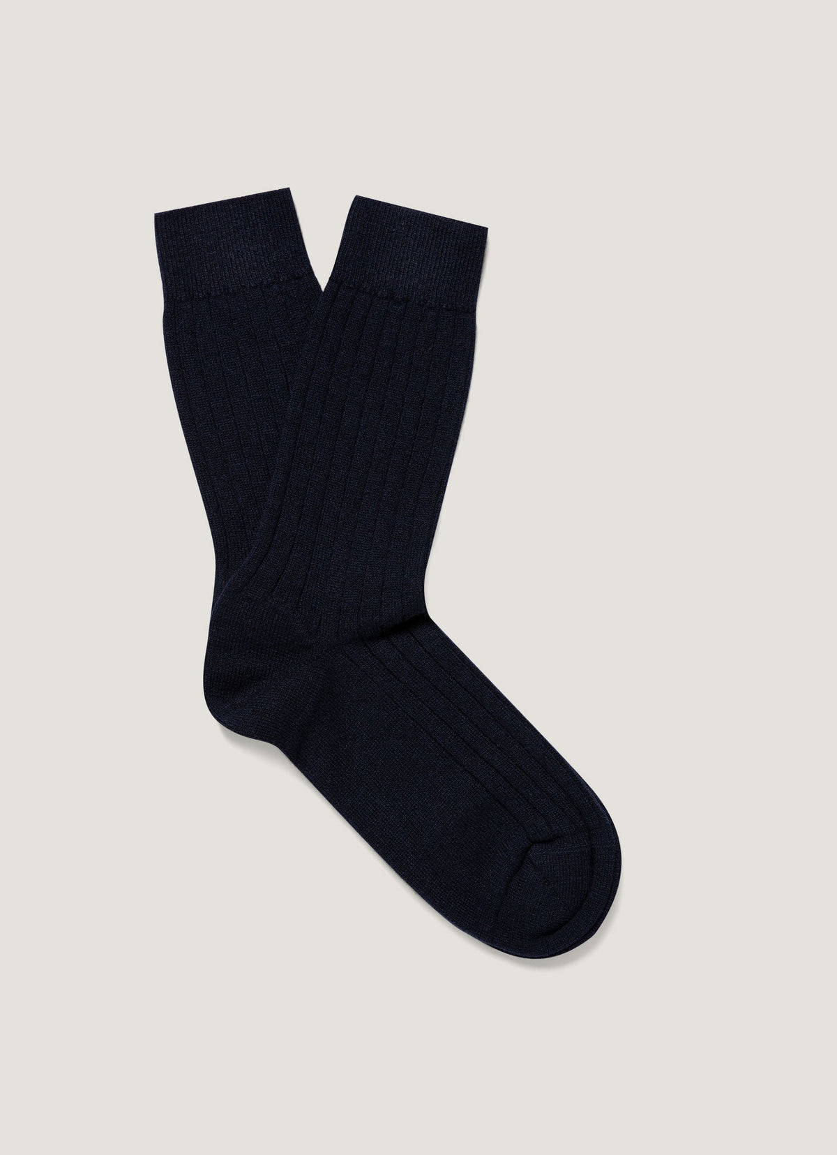 Chaussettes ras du cou en pur cachemire à fines côtes pour homme, bleu marine