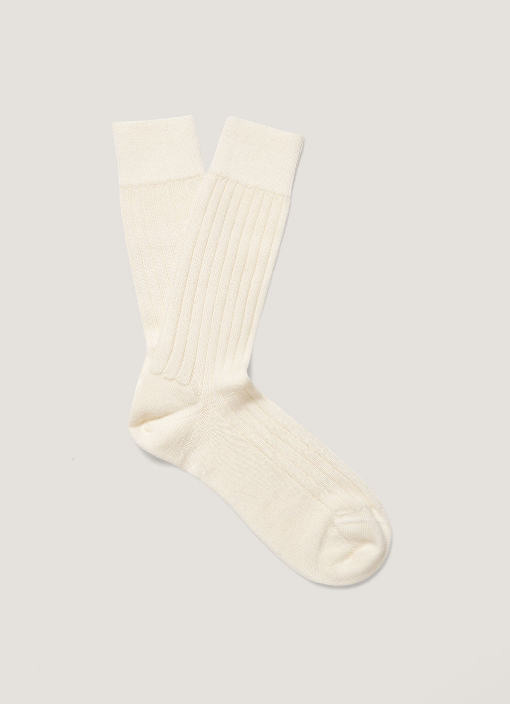 Chaussettes ras du cou côtelées en laine mérinos pour homme blanc cassé, tricot classique