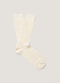 Chaussettes ras du cou côtelées en laine mérinos pour homme blanc cassé, tricot classique
