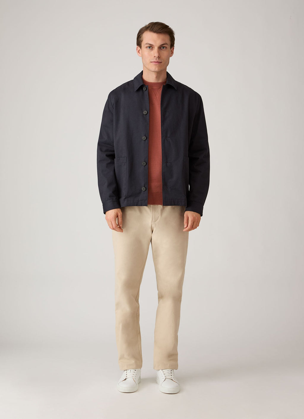 Sweat-shirt ras du cou en coton bouclette pour homme, coloris tabac foncé