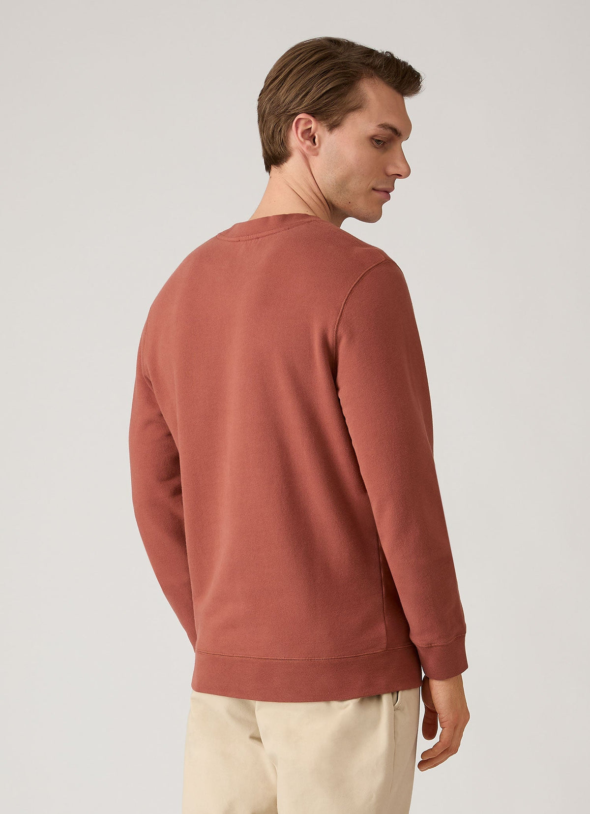 Sweat-shirt ras du cou en coton bouclette pour homme, coloris tabac foncé