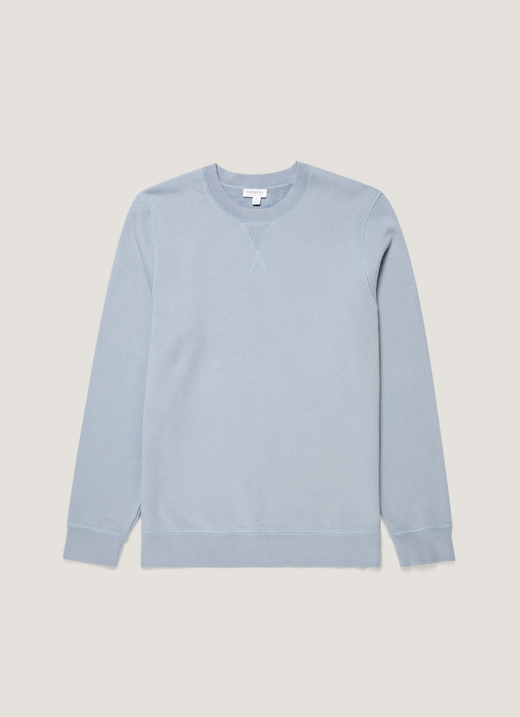 Sweat-shirt col rond homme en molleton de coton bleu ciel, coupe classique