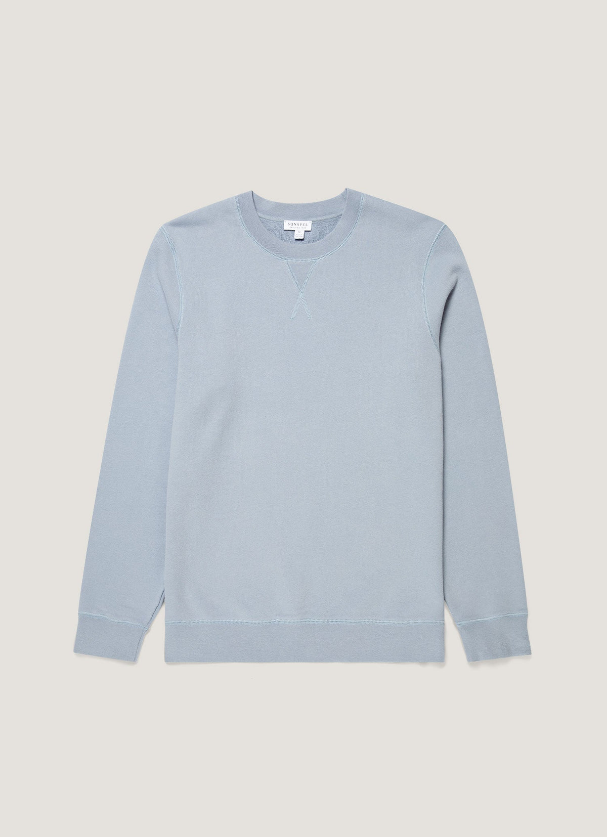 Sweat-shirt col rond homme en molleton de coton bleu ciel, coupe classique