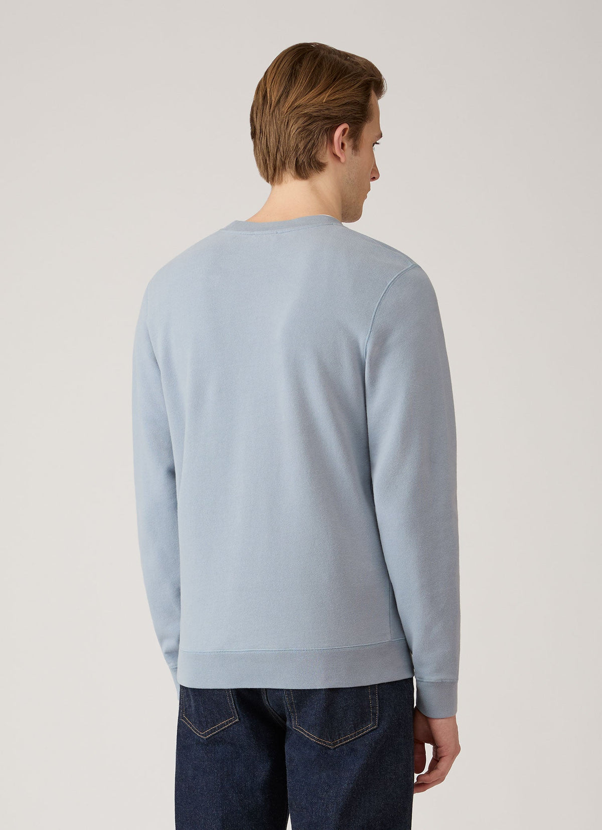 Sweat-shirt col rond homme en molleton de coton bleu ciel, coupe classique