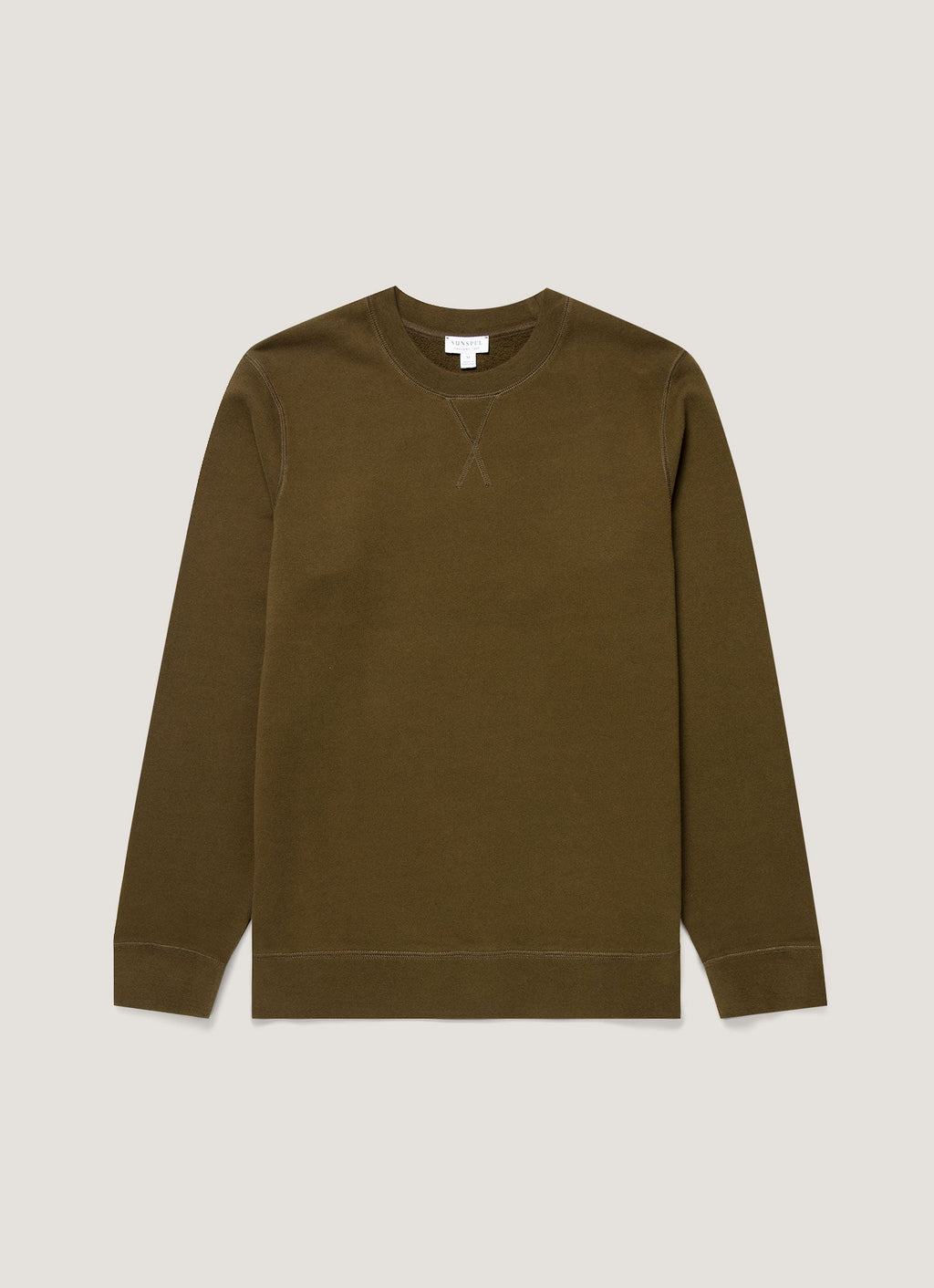 Sweat-shirt ras du cou en molleton de coton vert loden Coupe droite Manches longues