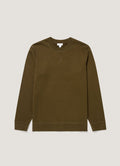Sweat-shirt ras du cou en molleton de coton vert loden Coupe droite Manches longues