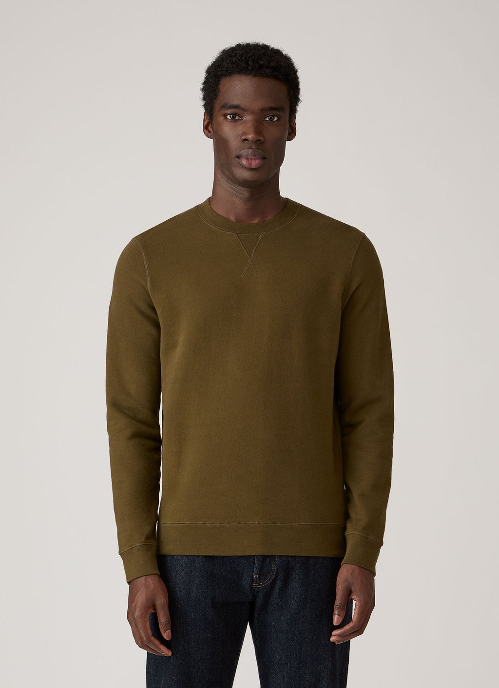 Sweat-shirt ras du cou en molleton de coton vert loden Coupe droite Manches longues