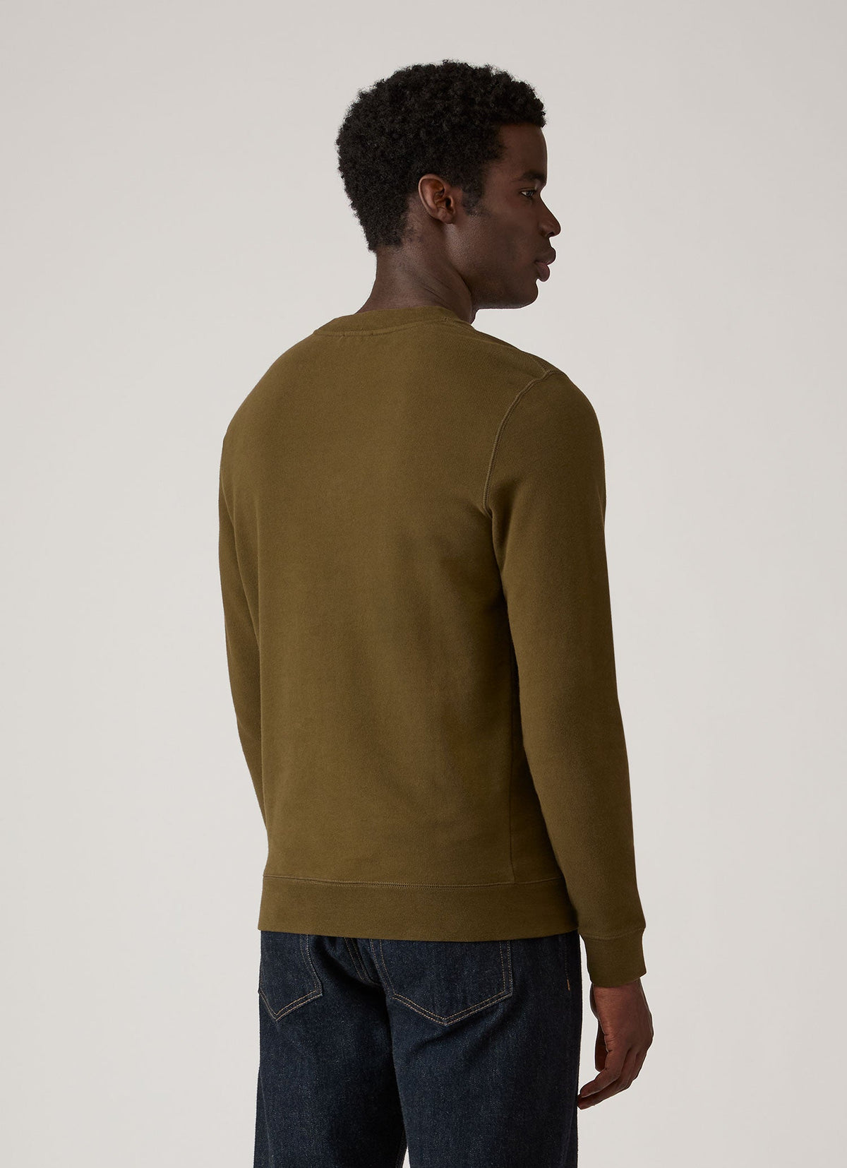 Sweat-shirt ras du cou en molleton de coton vert loden Coupe droite Manches longues