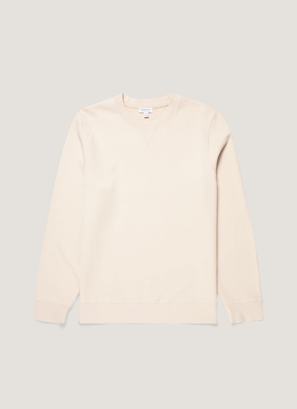 Sweat-shirt col rond en molleton bouclé de coton pour homme, blanc cassé, coupe droite