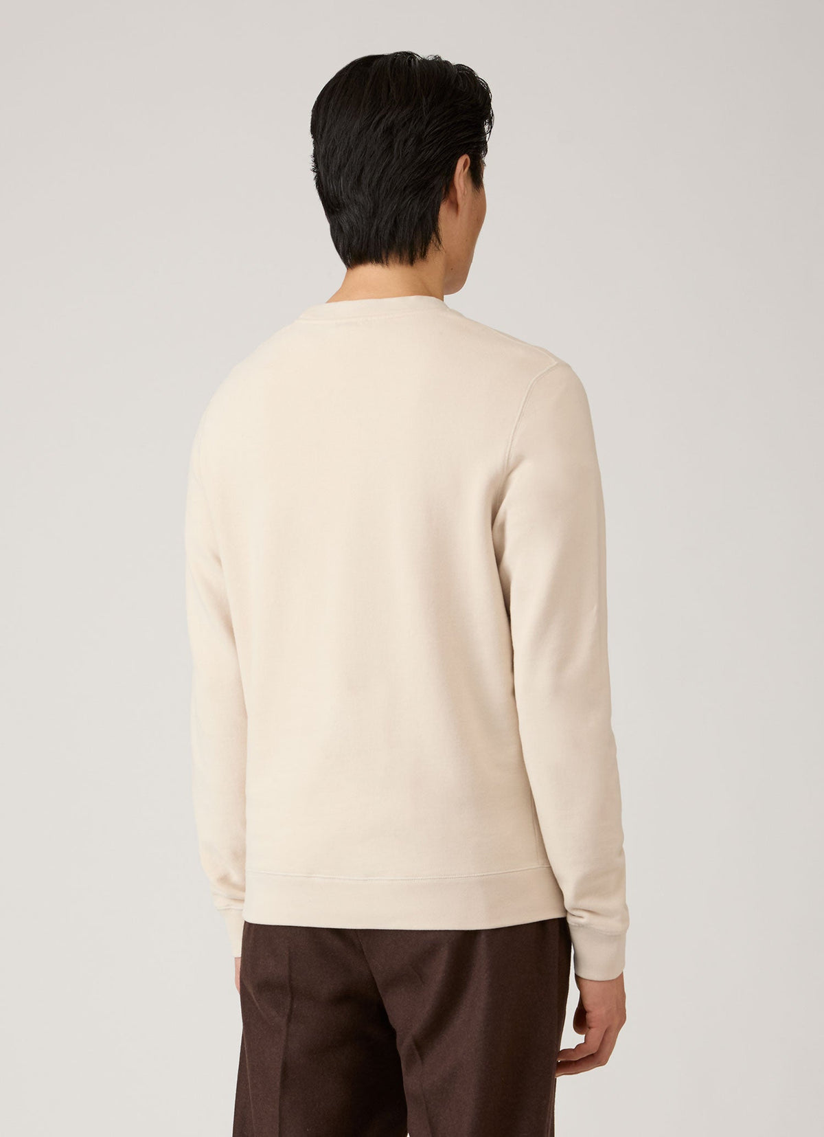 Sweat-shirt col rond en molleton bouclé de coton pour homme, blanc cassé, coupe droite