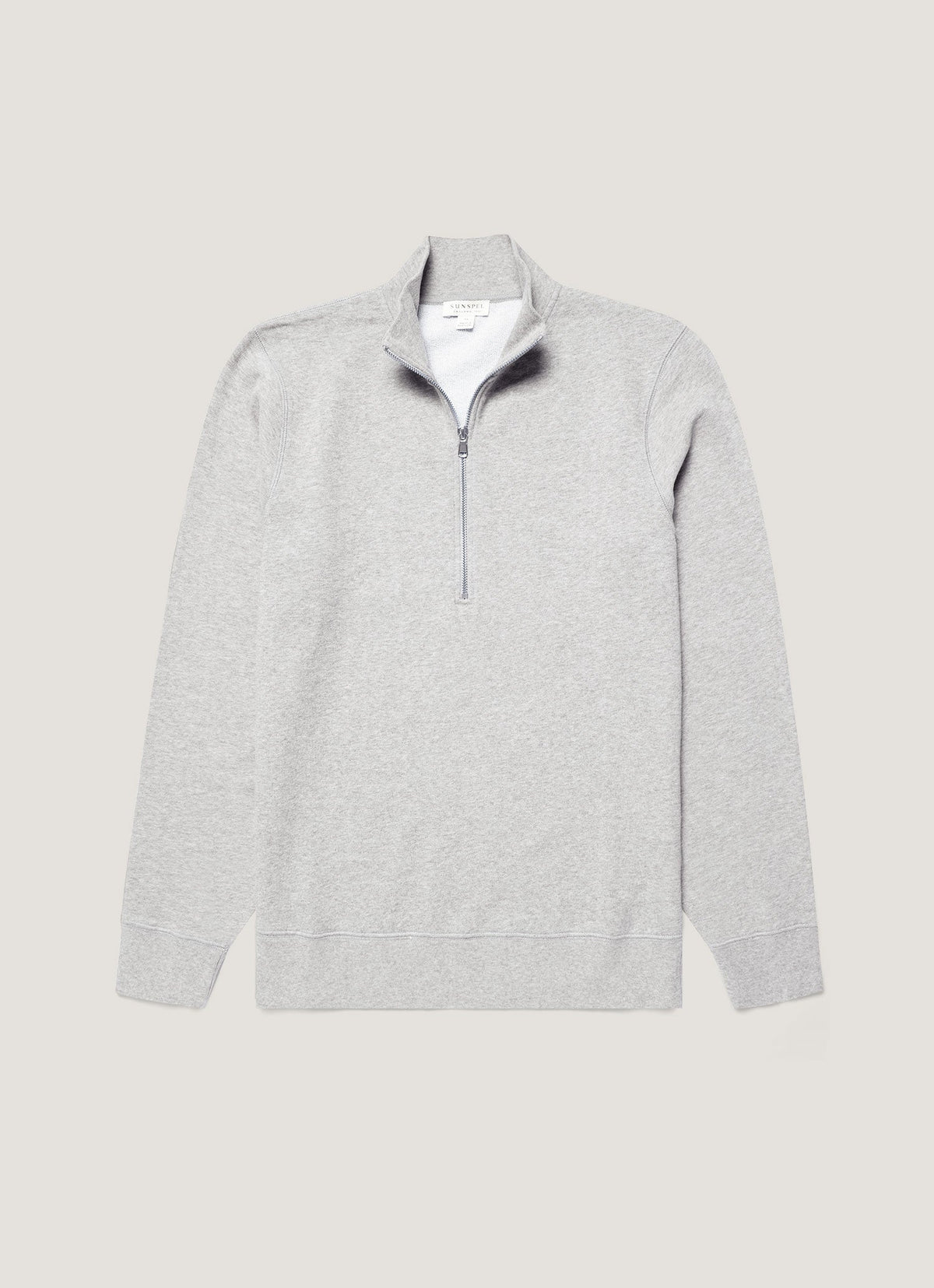 Sweat-shirt en coton bouclette gris chiné à demi-zip Coupe décontractée