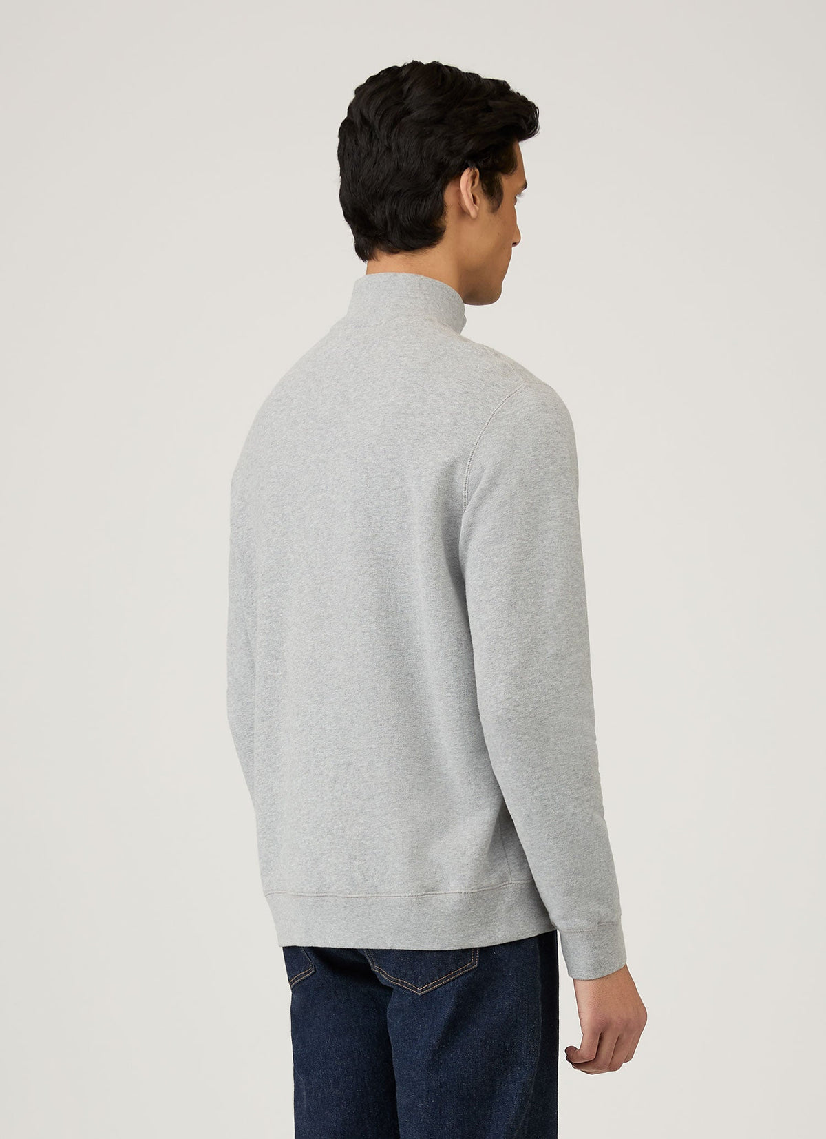Sweat-shirt en coton bouclette gris chiné à demi-zip Coupe décontractée