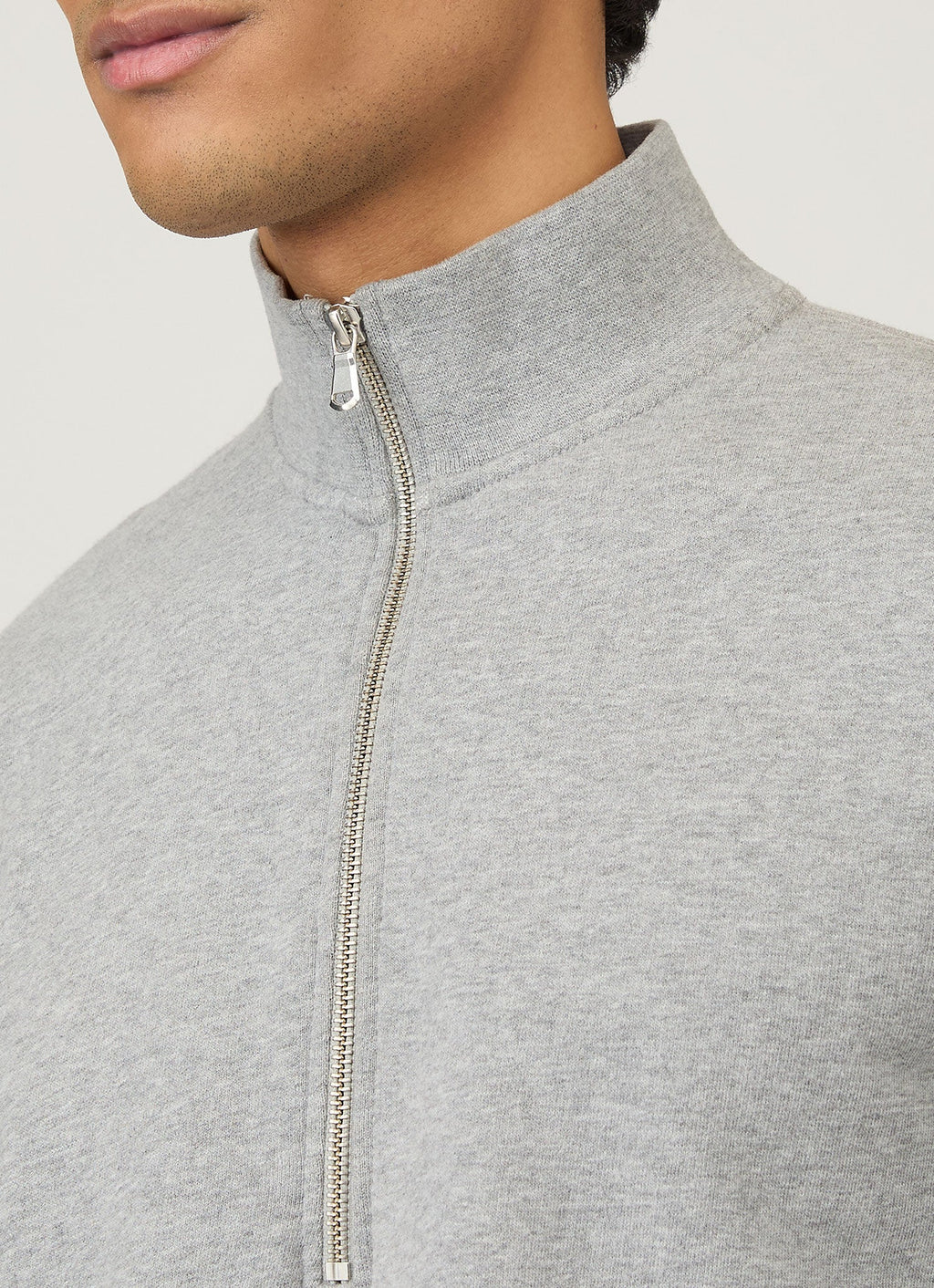 Sweat-shirt en coton bouclette gris chiné à demi-zip Coupe décontractée