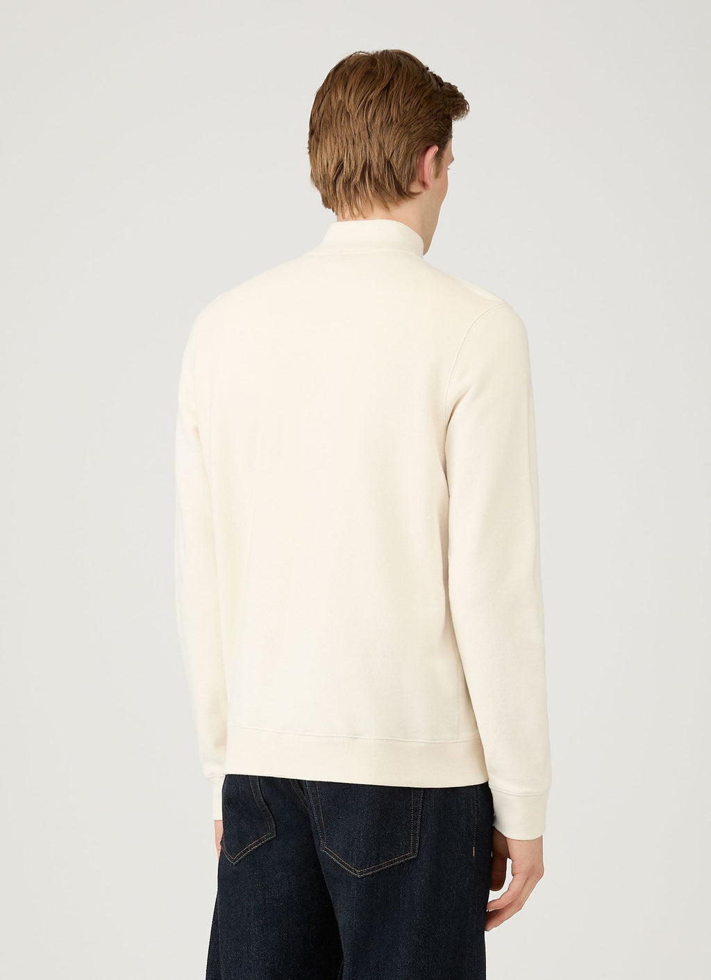 Sweatshirt en coton bouclette pour homme, demi-zip, coupe décontractée, coloris écru naturel
