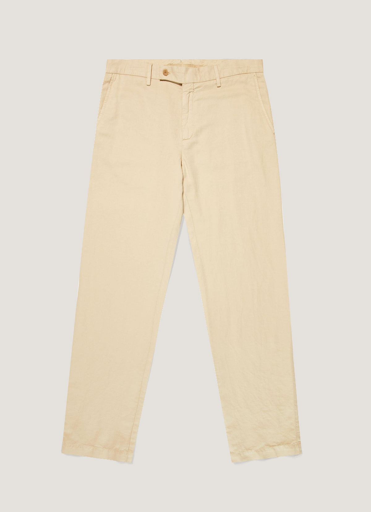 Pantalon coupe droite en coton et lin, coloris beige noisette