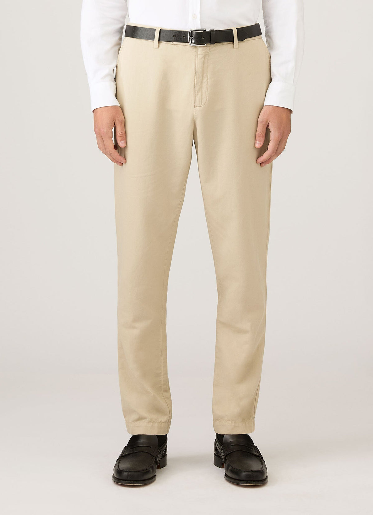 Pantalon coupe droite en coton et lin, coloris beige noisette