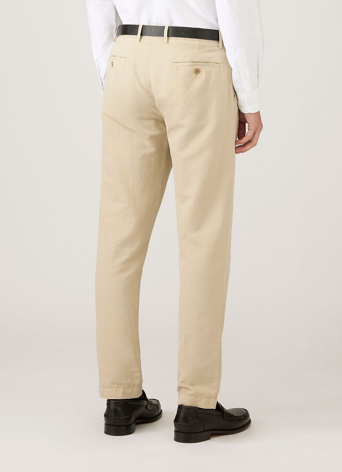 Pantalon coupe droite en coton et lin, coloris beige noisette