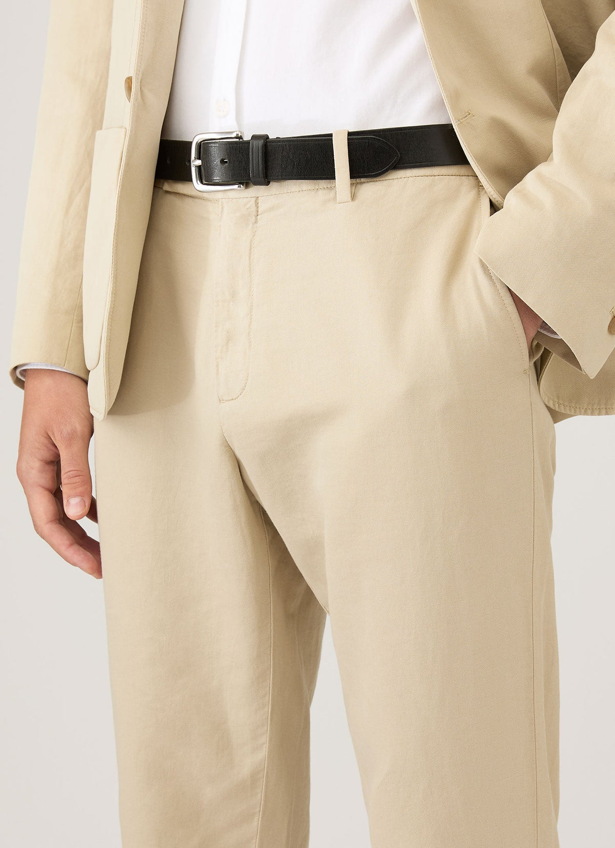 Pantalon coupe droite en coton et lin, coloris beige noisette