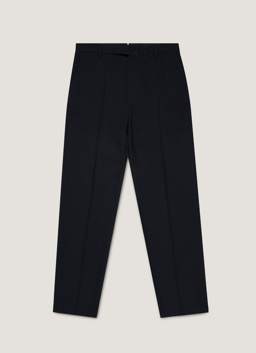 Pantalon en Laine Texturée Coupe Droite Bleu Marine Ajusté Élégant
