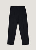 Pantalon en Laine Texturée Coupe Droite Bleu Marine Ajusté Élégant