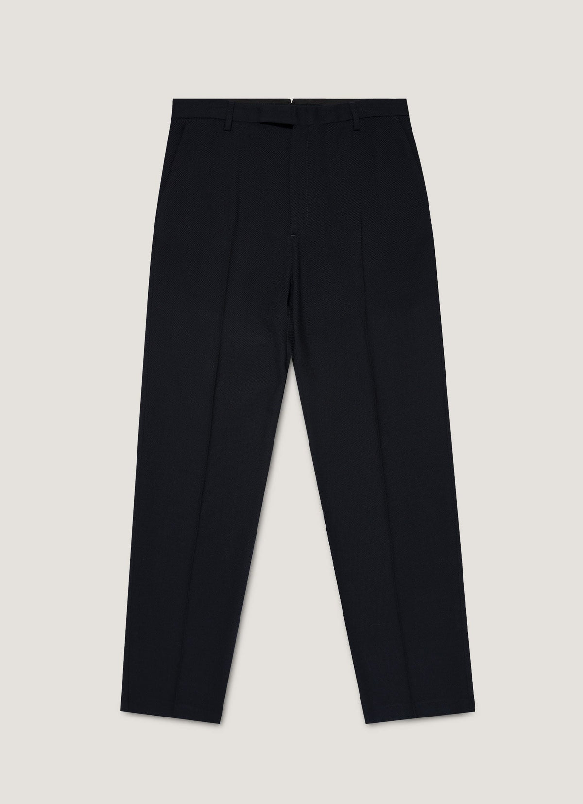 Pantalon en Laine Texturée Coupe Droite Bleu Marine Ajusté Élégant