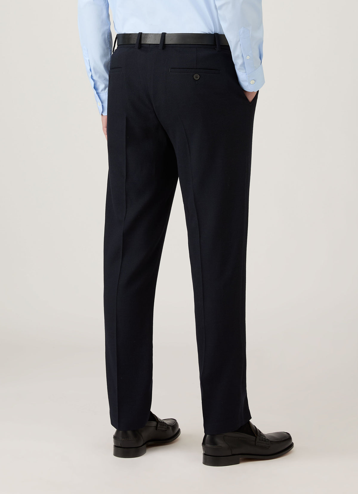 Pantalon en Laine Texturée Coupe Droite Bleu Marine Ajusté Élégant