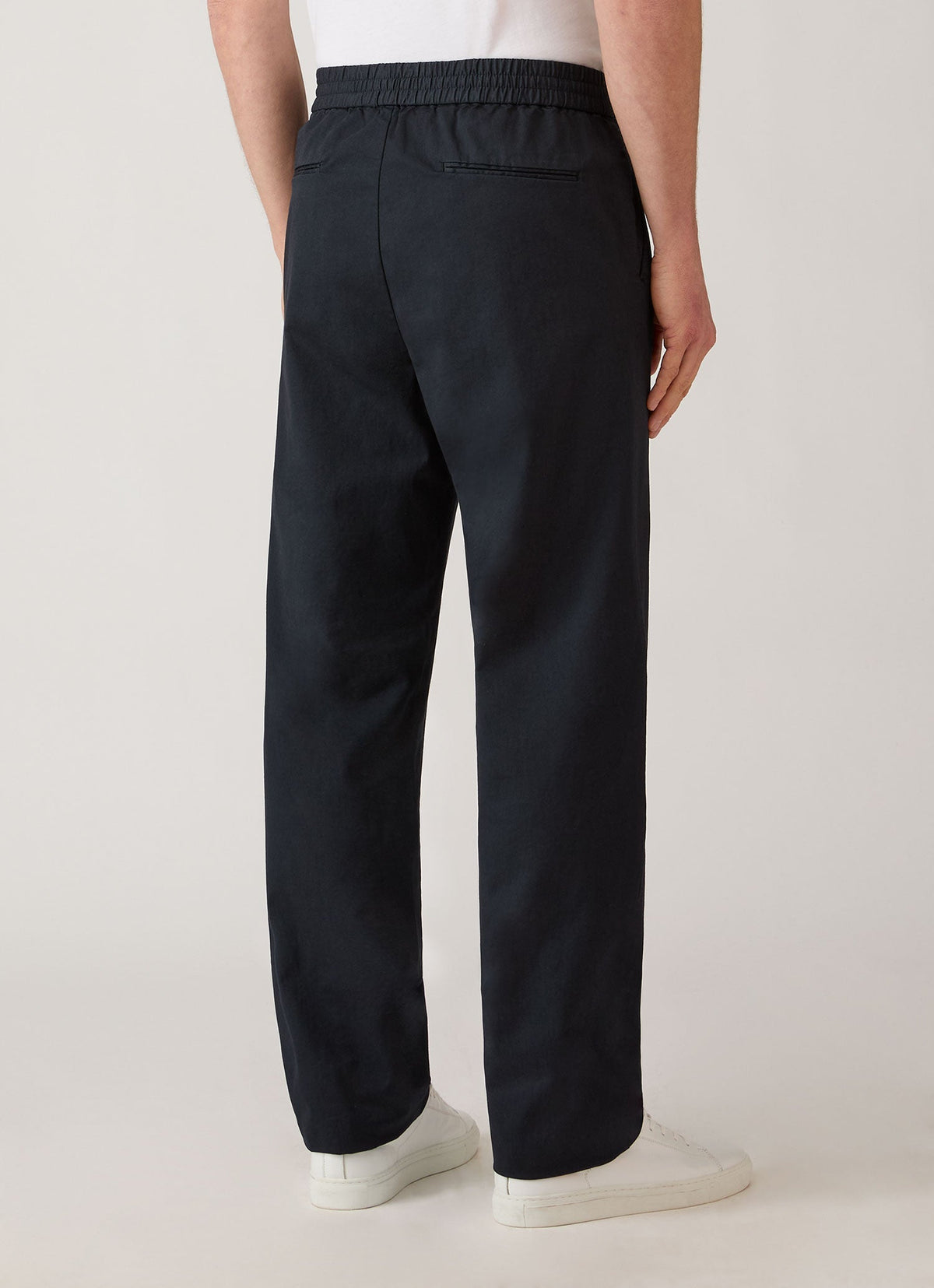 Pantalon en twill de coton à cordon de serrage, coupe droite ajustée, taille mi-haute, bleu marine
