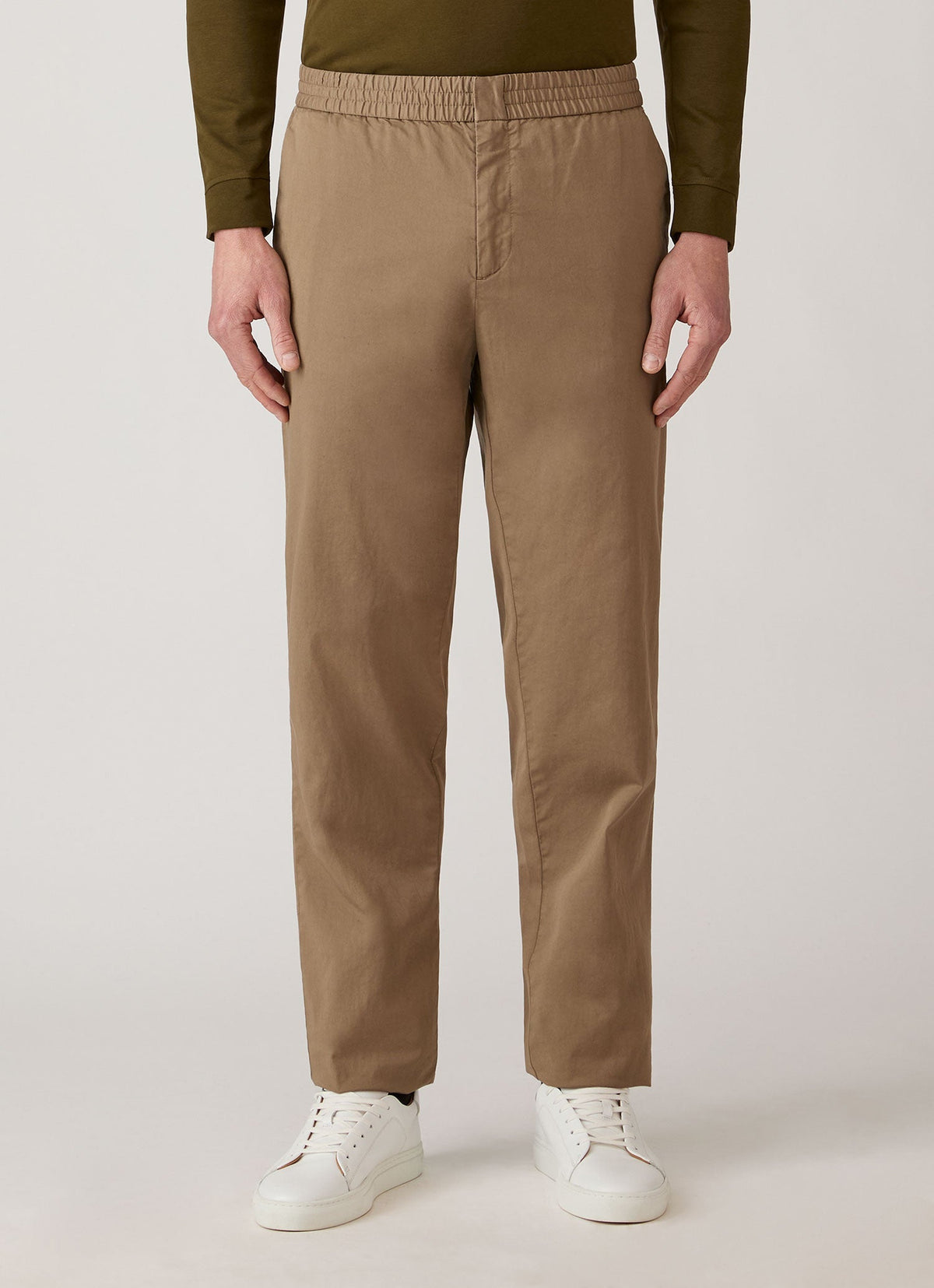 Pantalon de survêtement décontracté en coton à jambe droite avec cordon de serrage, coloris beige pierre