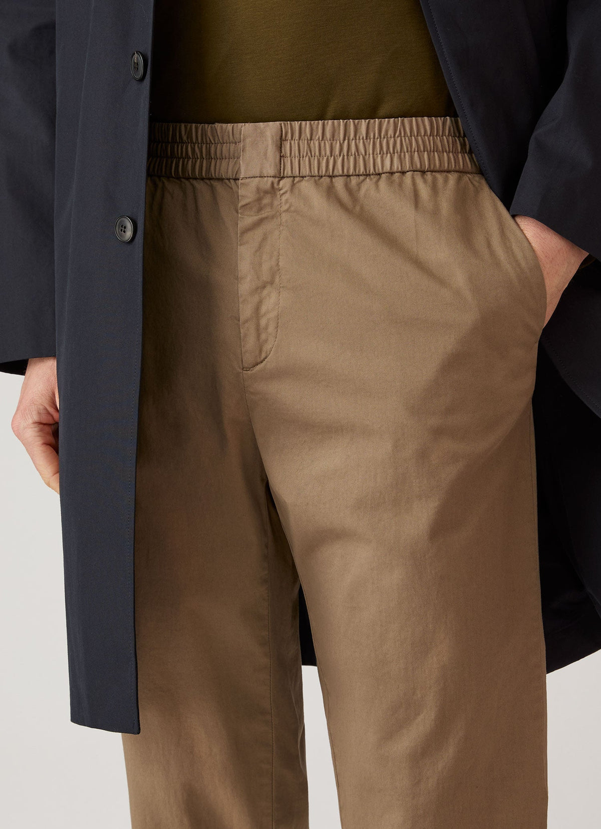 Pantalon de survêtement décontracté en coton à jambe droite avec cordon de serrage, coloris beige pierre