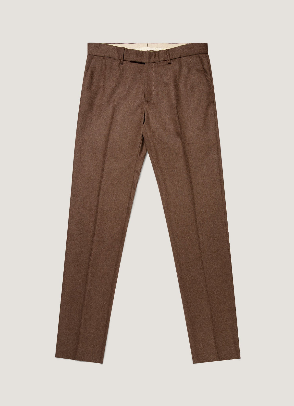 Pantalon en flanelle de laine et cachemire coupe classique marron clair chiné