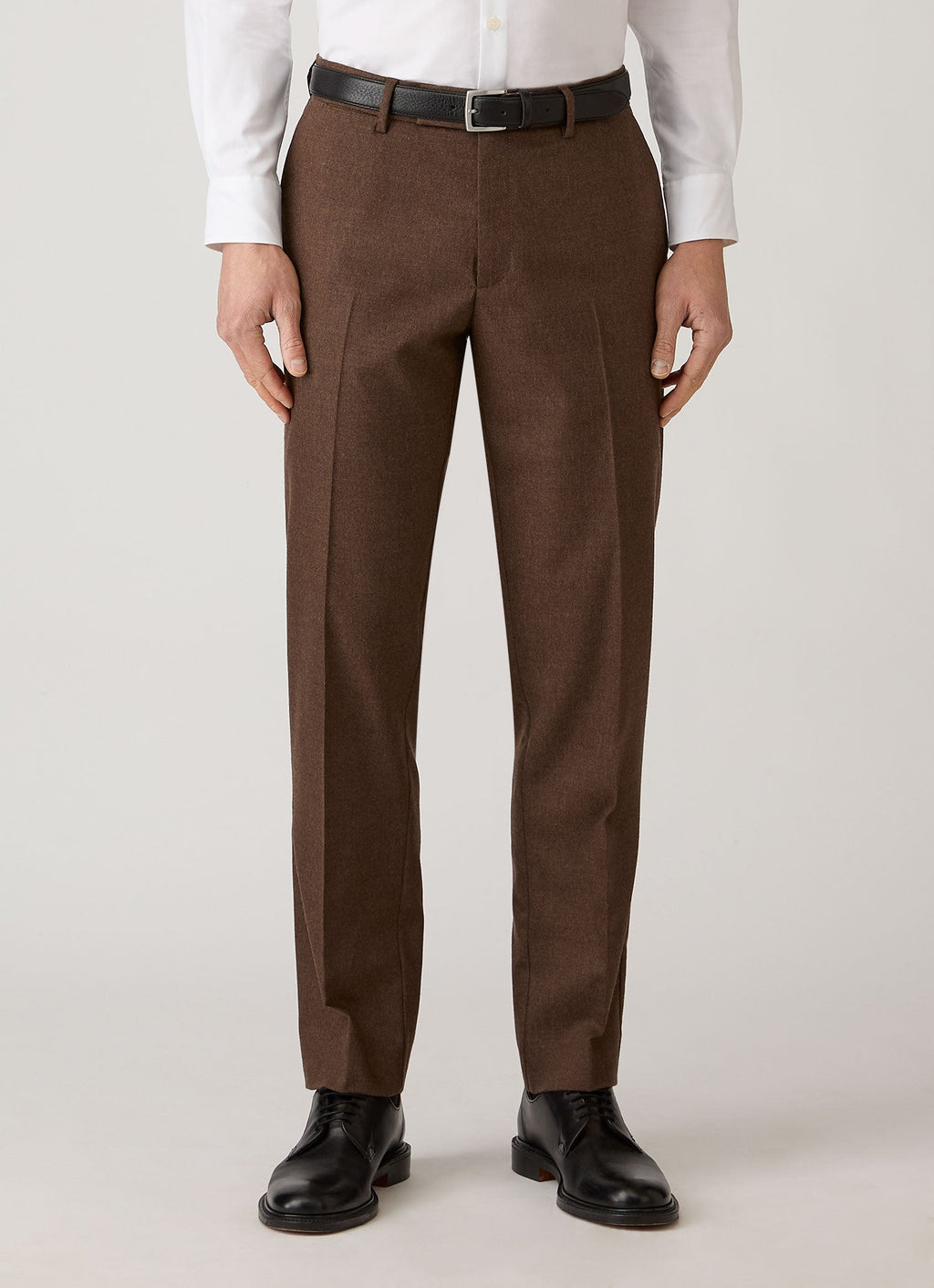 Pantalon en flanelle de laine et cachemire coupe classique marron clair chiné