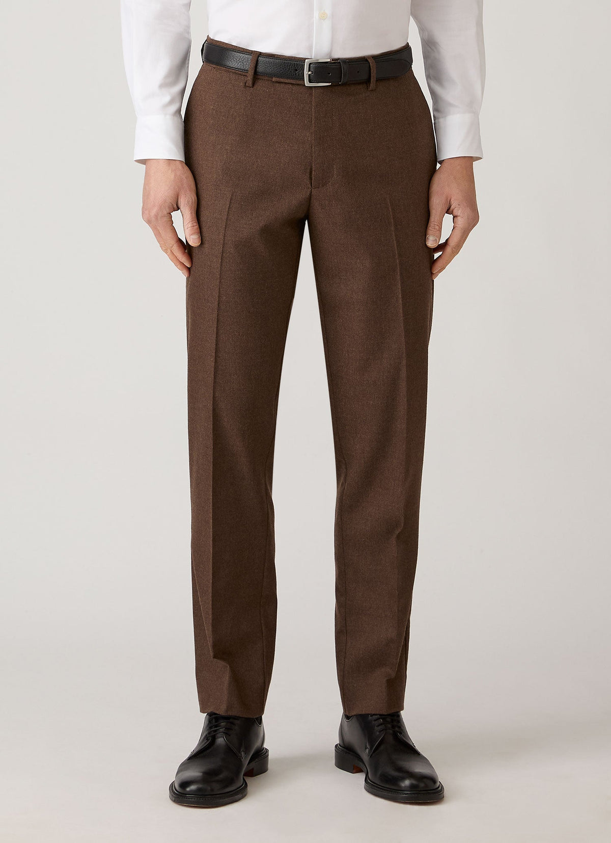 Pantalon en flanelle de laine et cachemire coupe classique marron clair chiné