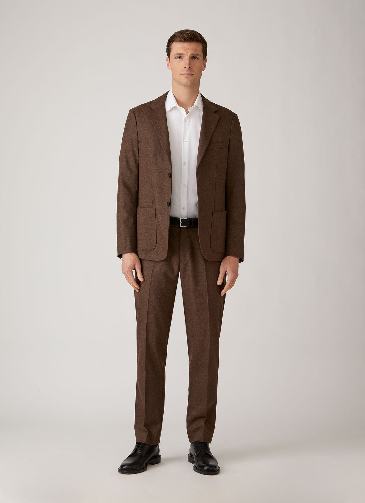 Pantalon en flanelle de laine et cachemire coupe classique marron clair chiné