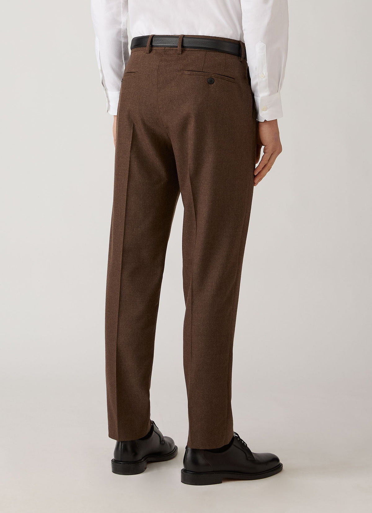 Pantalon en flanelle de laine et cachemire coupe classique marron clair chiné