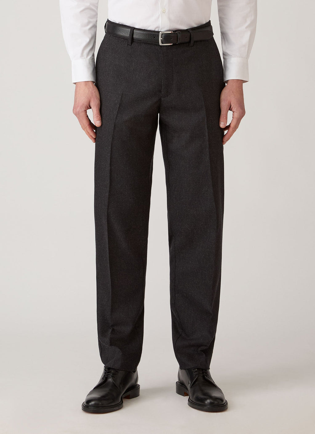 Pantalon droit en flanelle de laine et cachemire mélangé anthracite