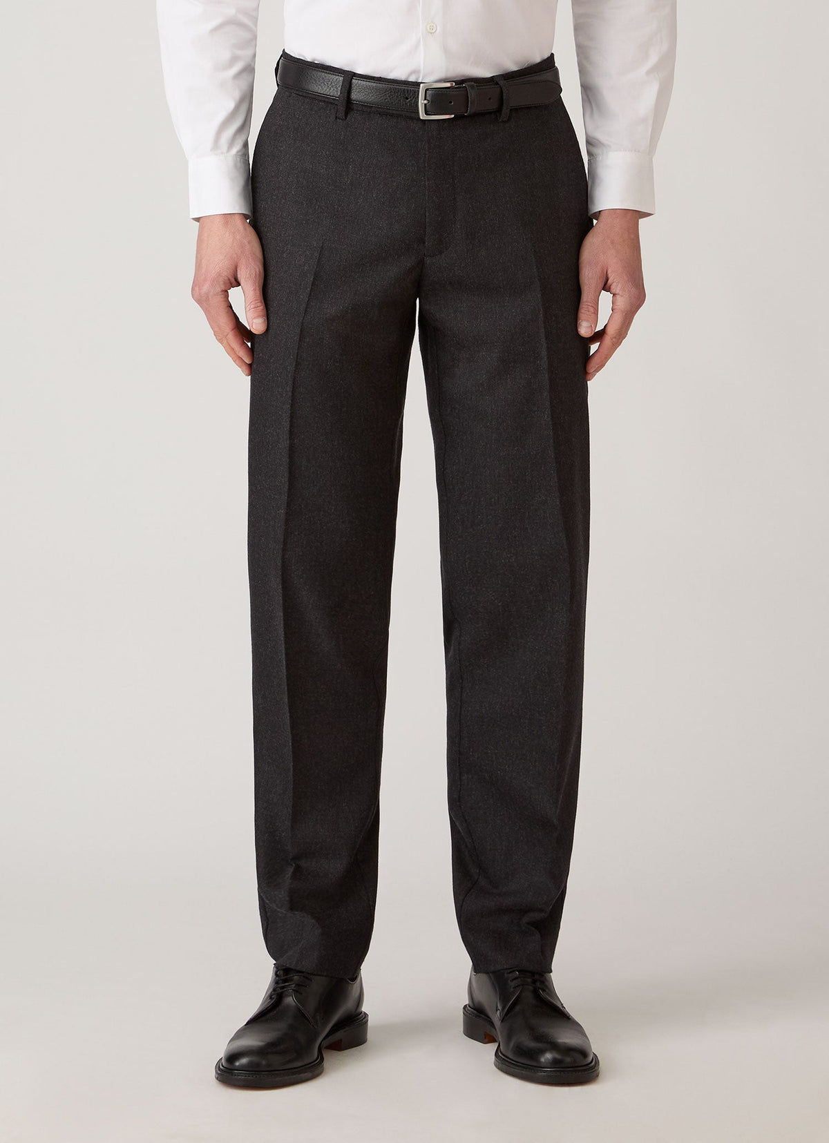 Pantalon droit en flanelle de laine et cachemire mélangé anthracite
